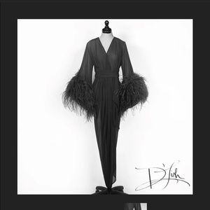 Catherine D’Lish burlesque boudoir ostrich feather and lace dressing robe/gown
